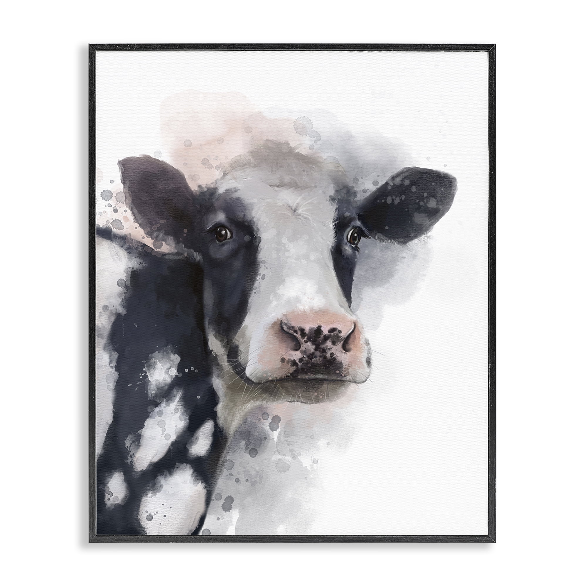 Stupell Industries Black & White Calf Animals Painting Black Framed Art Print Wall Art, 16 x 20