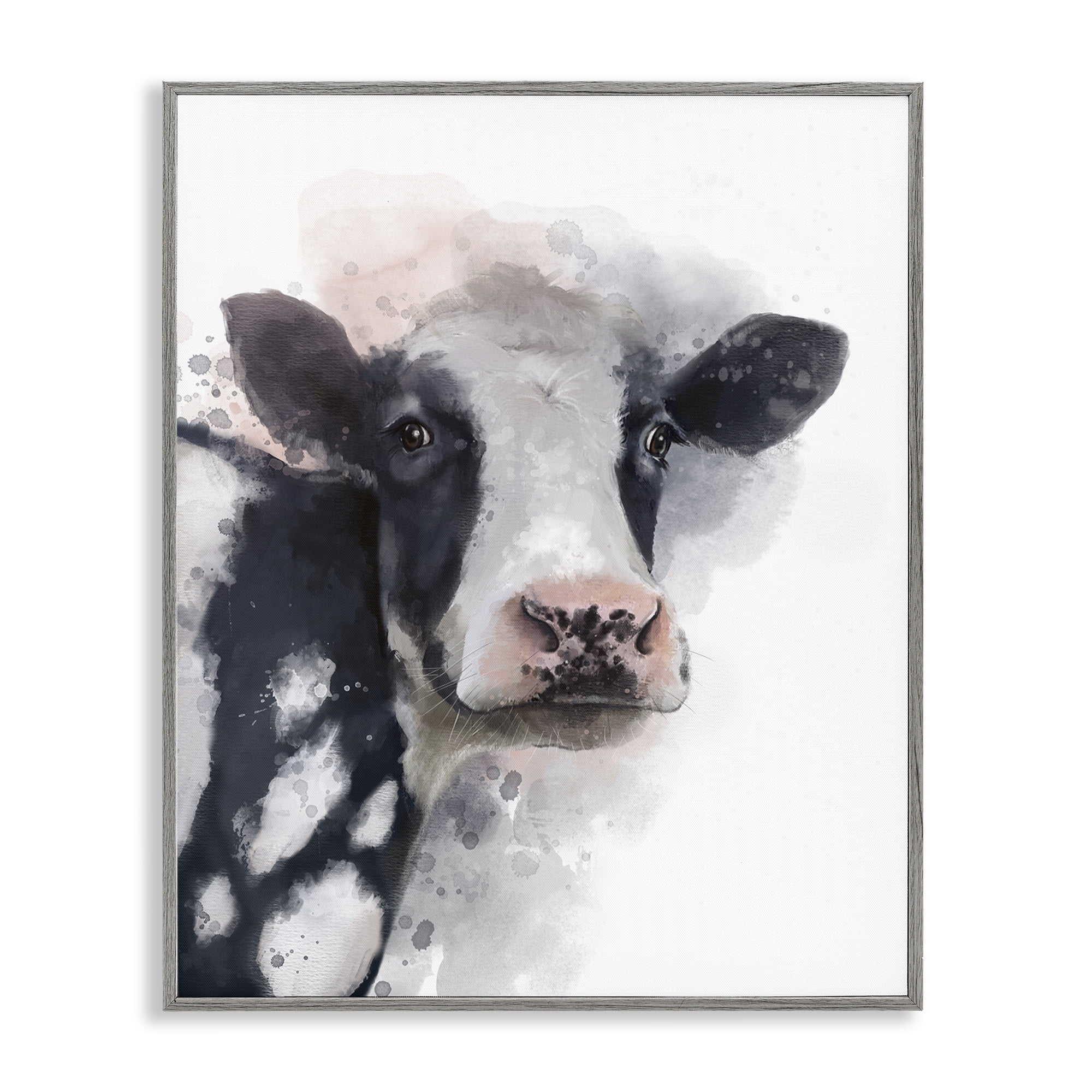 Stupell Industries Black & White Calf Animals Painting Gray Framed Art Print Wall Art, 16 x 20