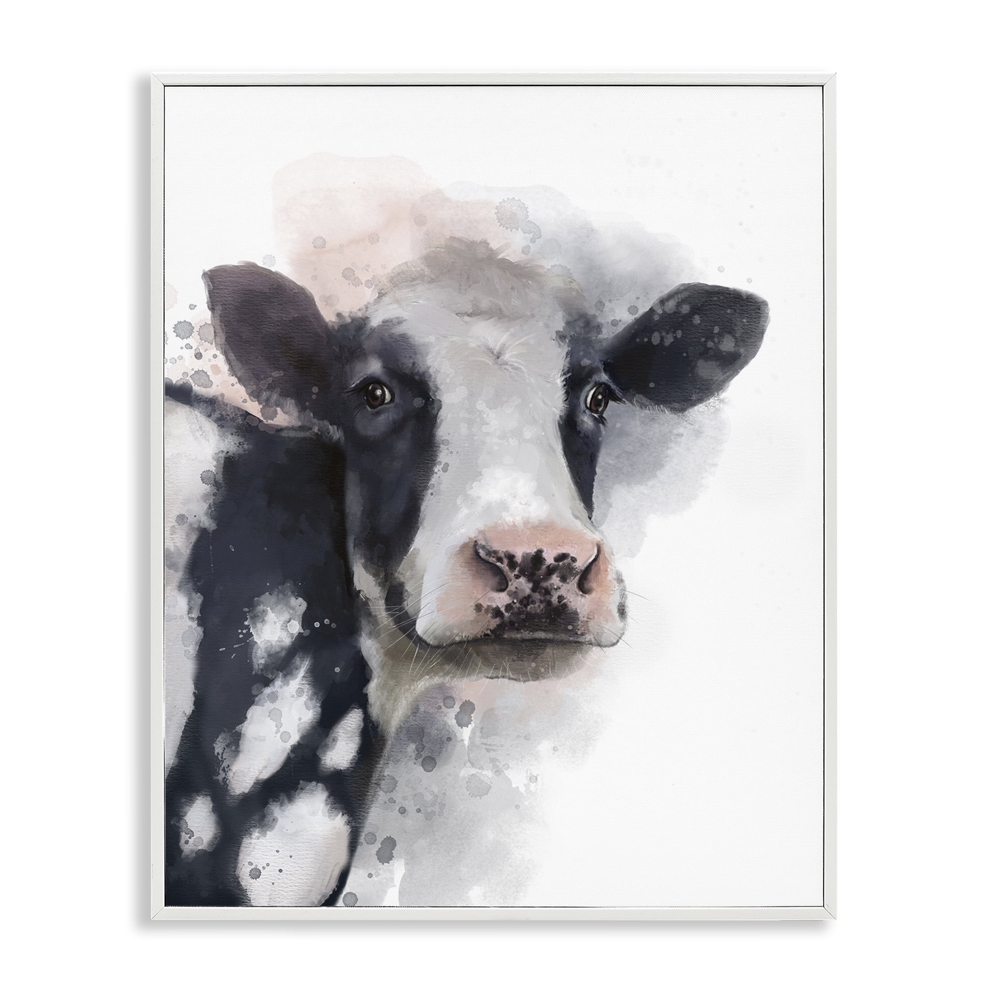 Stupell Industries Black & White Calf Animals Painting White Framed Art Print Wall Art, 16 x 20