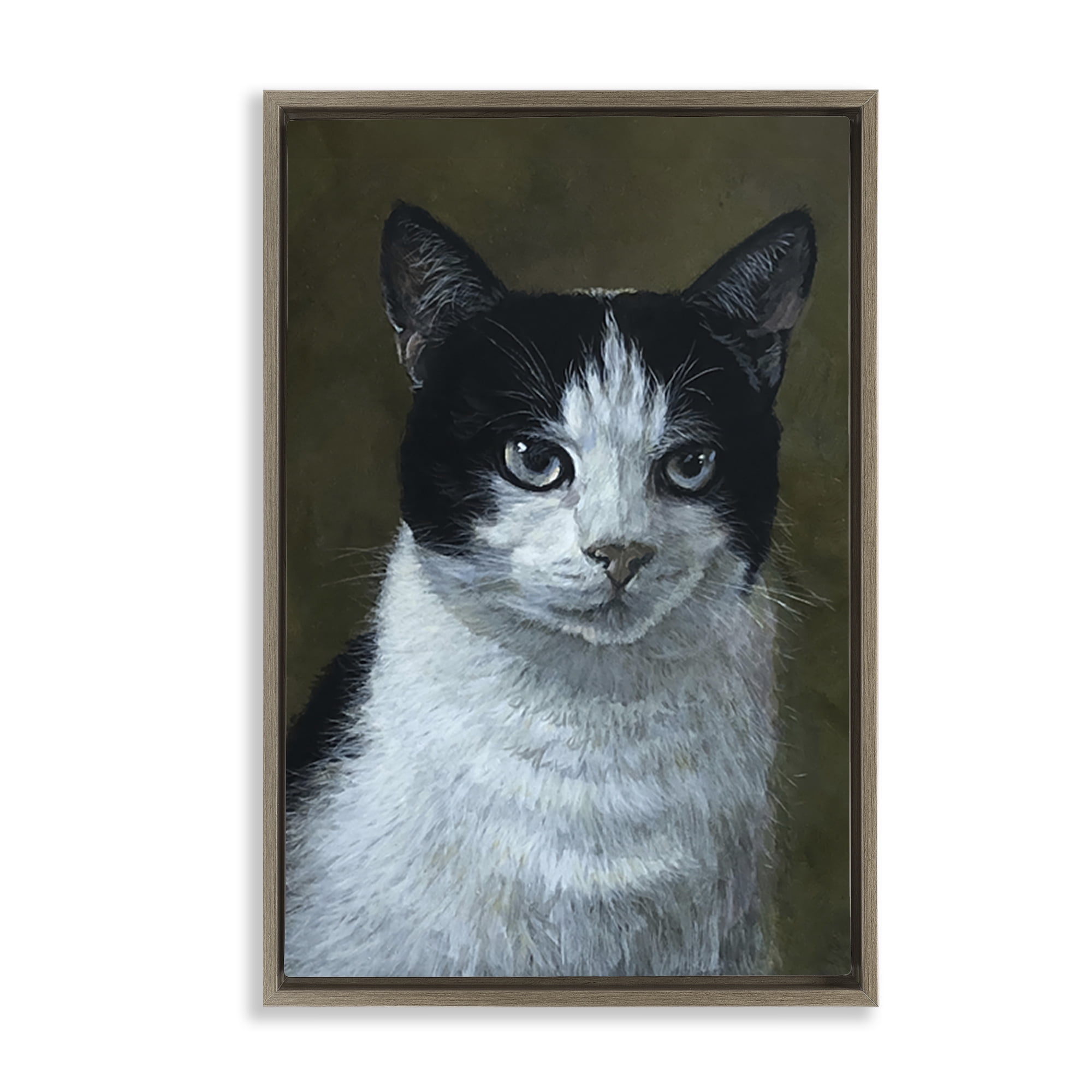 Stupell Industries Black & White Cat Angst Animals Painting Brown Floater Framed Canvas Art Print Wall Art, 21 x 31
