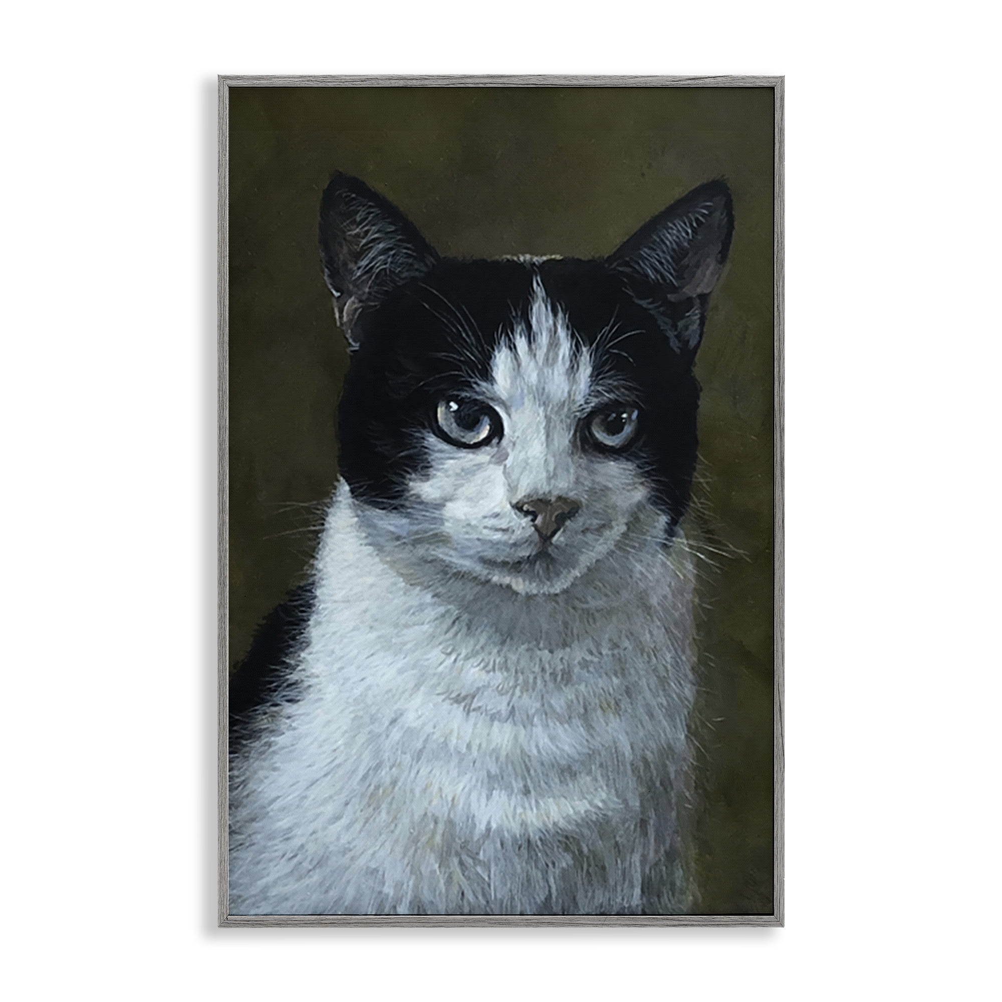 Stupell Industries Black & White Cat Angst Animals Painting Gray Framed Art Print Wall Art, 12 x 18