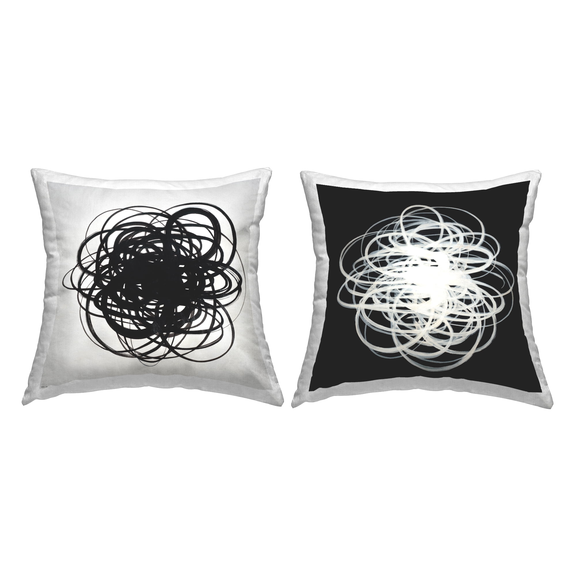 Stupell Industries Black & White Chaotic Scribble Square Decorative Printed Throw Pillow, 18 x 18, Set of 2