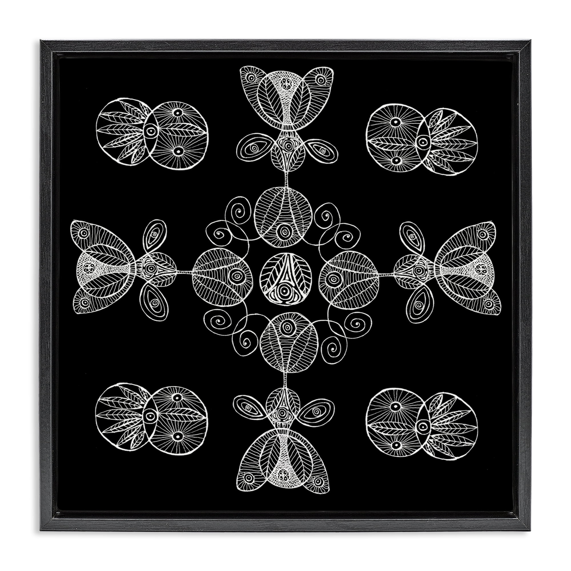 Stupell Industries Black & White Elemental Fractals Black Framed Floater Canvas Wall Art, design by El Perkin