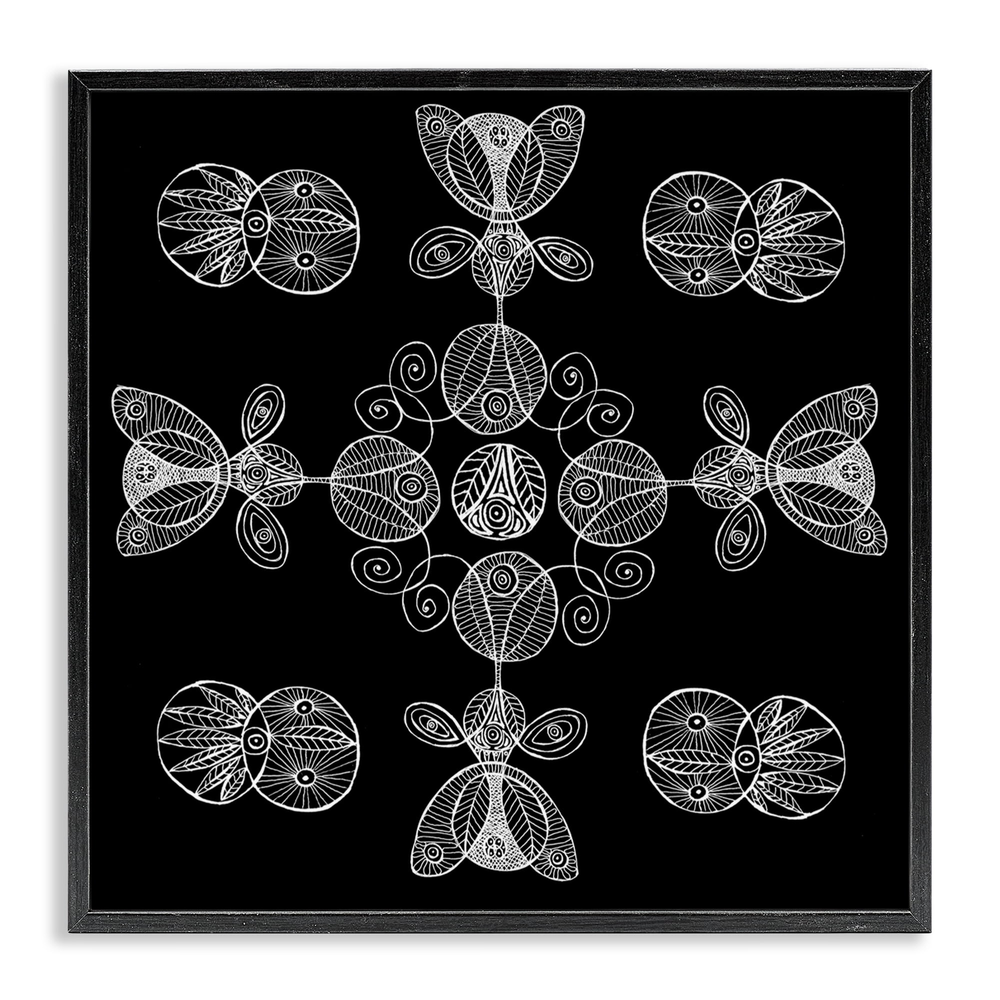 Stupell Industries Black & White Elemental Fractals Black Framed Giclee Art, design by El Perkin