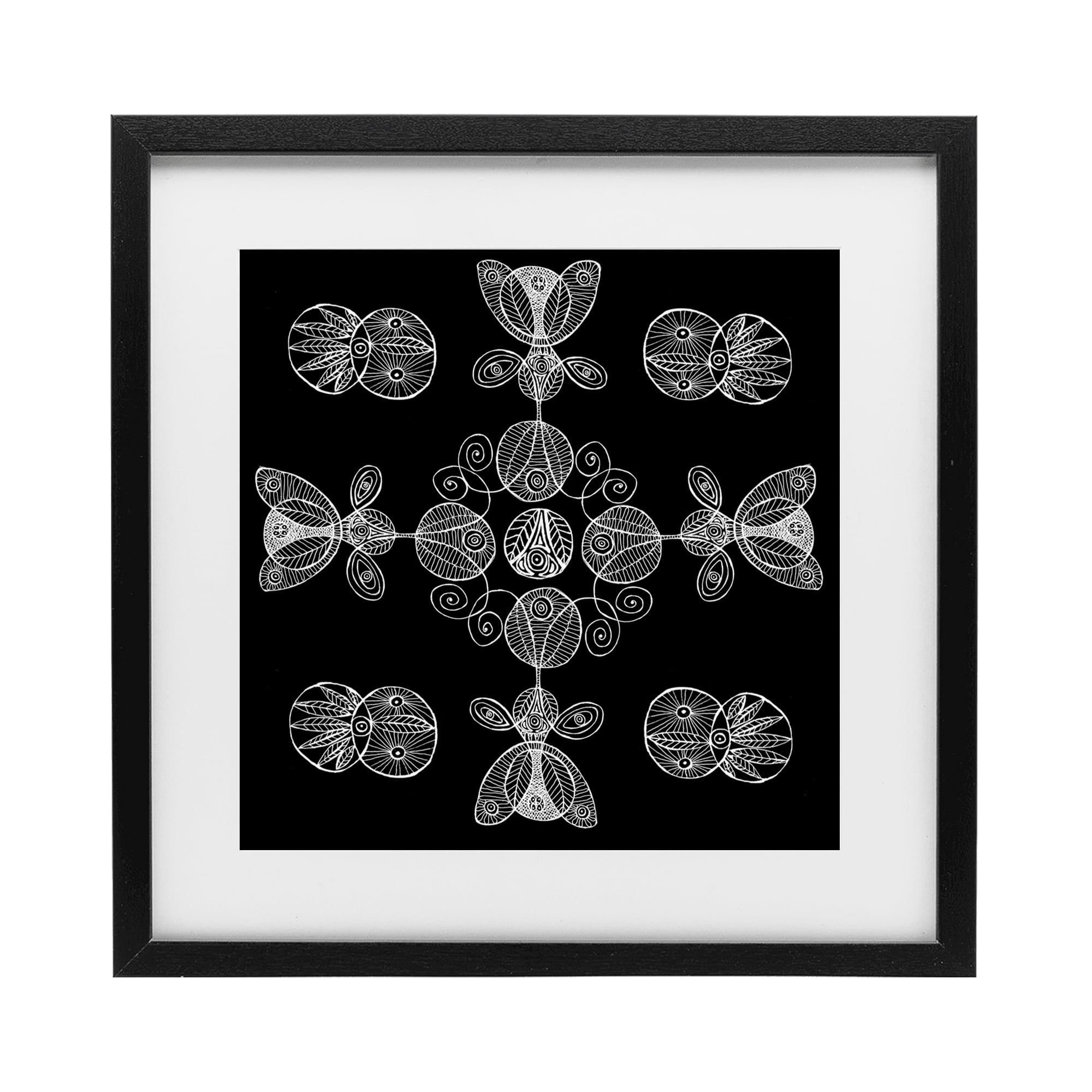 Stupell Industries Black & White Elemental Fractals Black Framed Print Under Glass, design by El Perkin