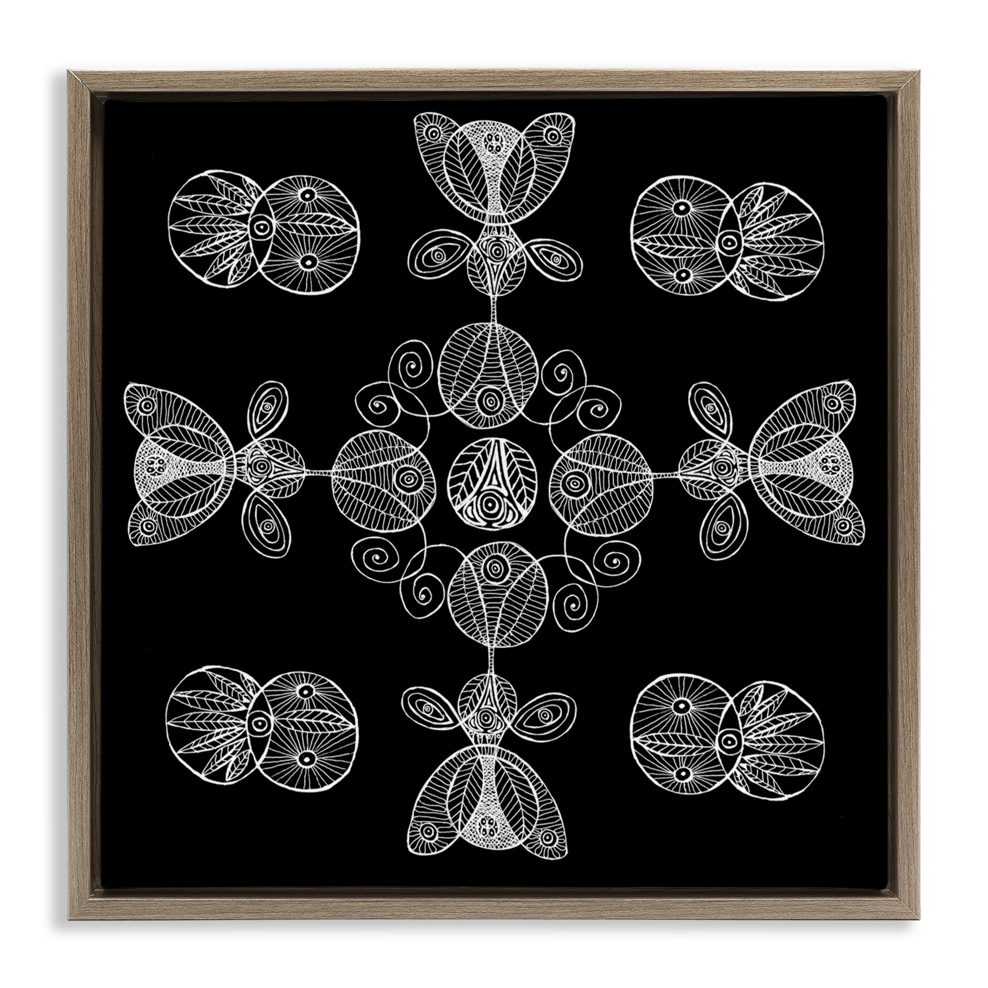 Stupell Industries Black & White Elemental Fractals Brown Framed Floater Canvas Wall Art, design by El Perkin