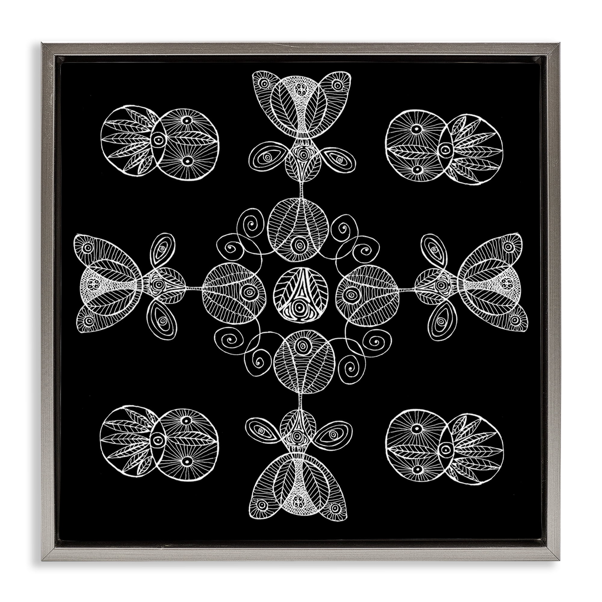 Stupell Industries Black & White Elemental Fractals Gray Framed Floater Canvas Wall Art, design by El Perkin