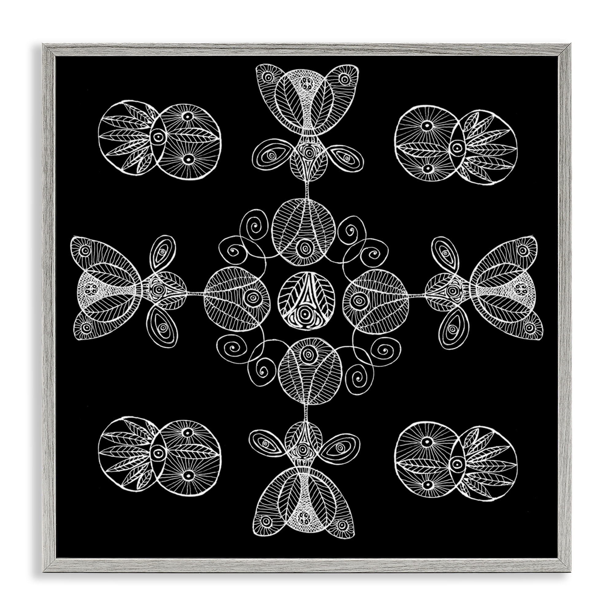 Stupell Industries Black & White Elemental Fractals Gray Framed Giclee Art, design by El Perkin