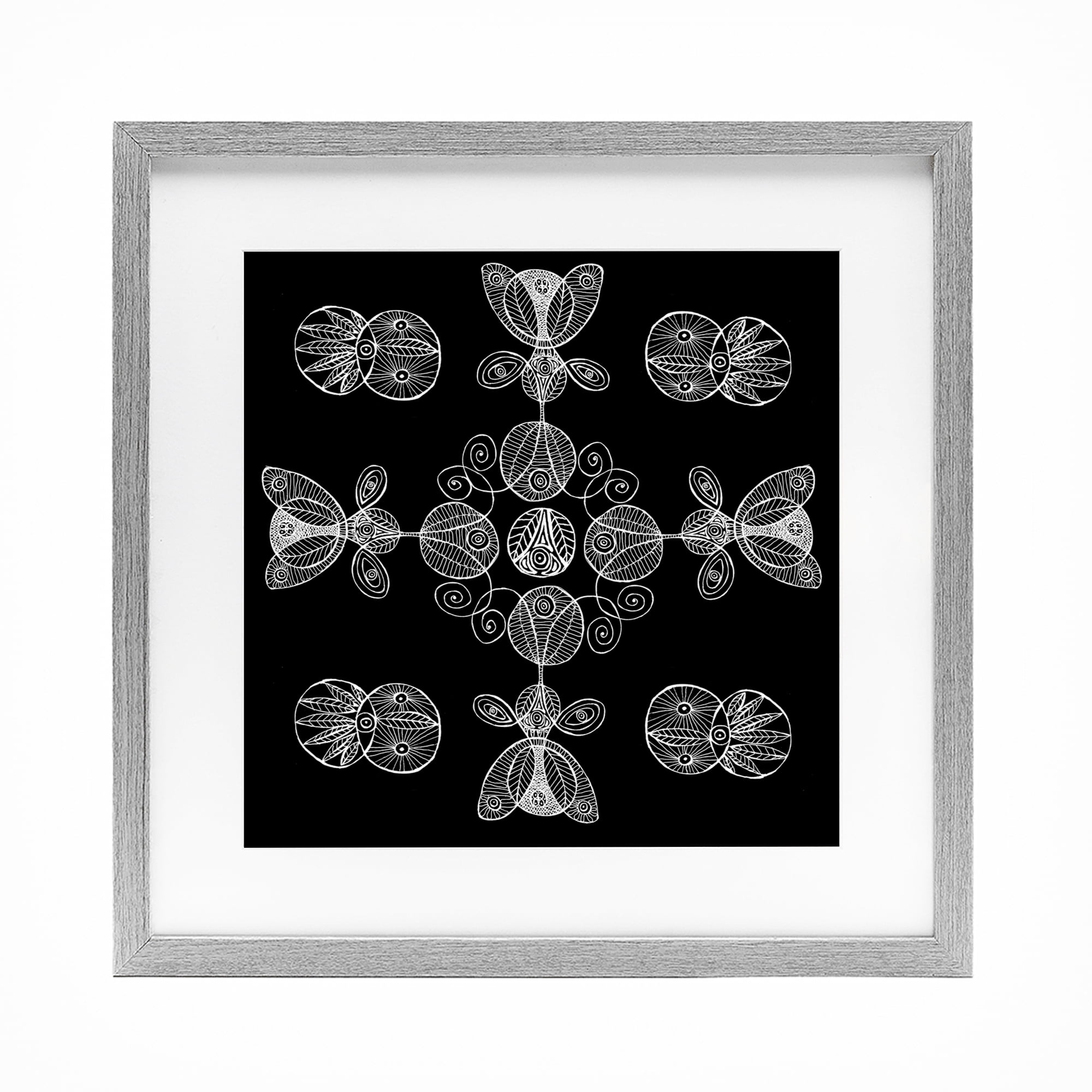 Stupell Industries Black & White Elemental Fractals Gray Framed Print Under Glass, design by El Perkin