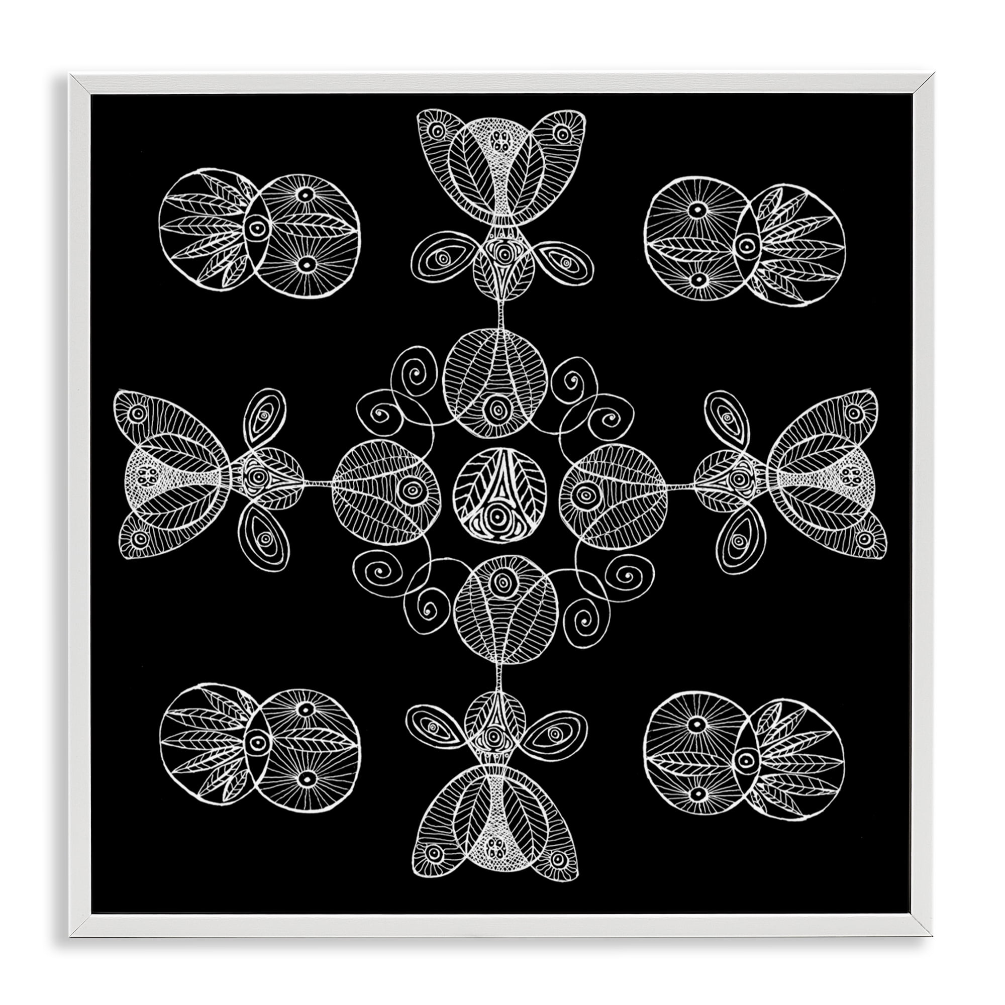 Stupell Industries Black & White Elemental Fractals White Framed Giclee Art, design by El Perkin