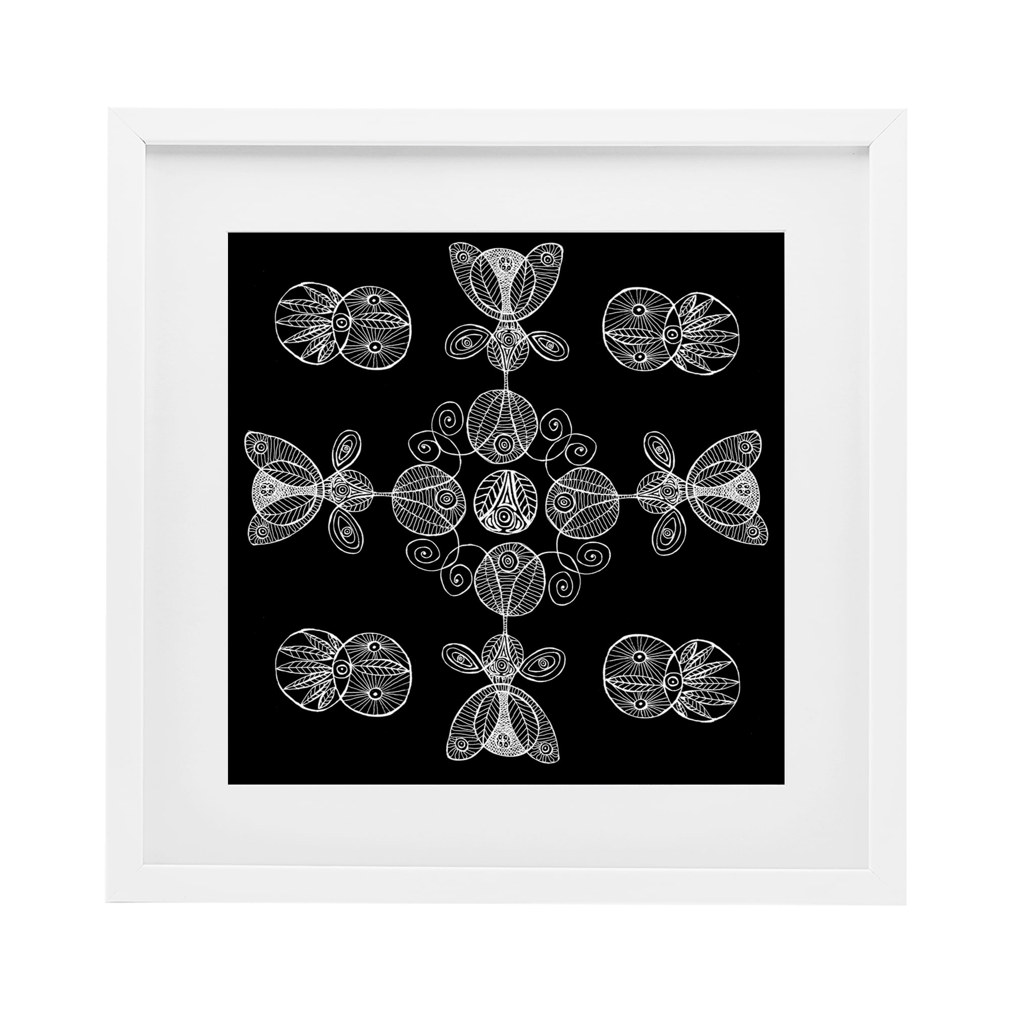 Stupell Industries Black & White Elemental Fractals White Framed Print Under Glass, design by El Perkin