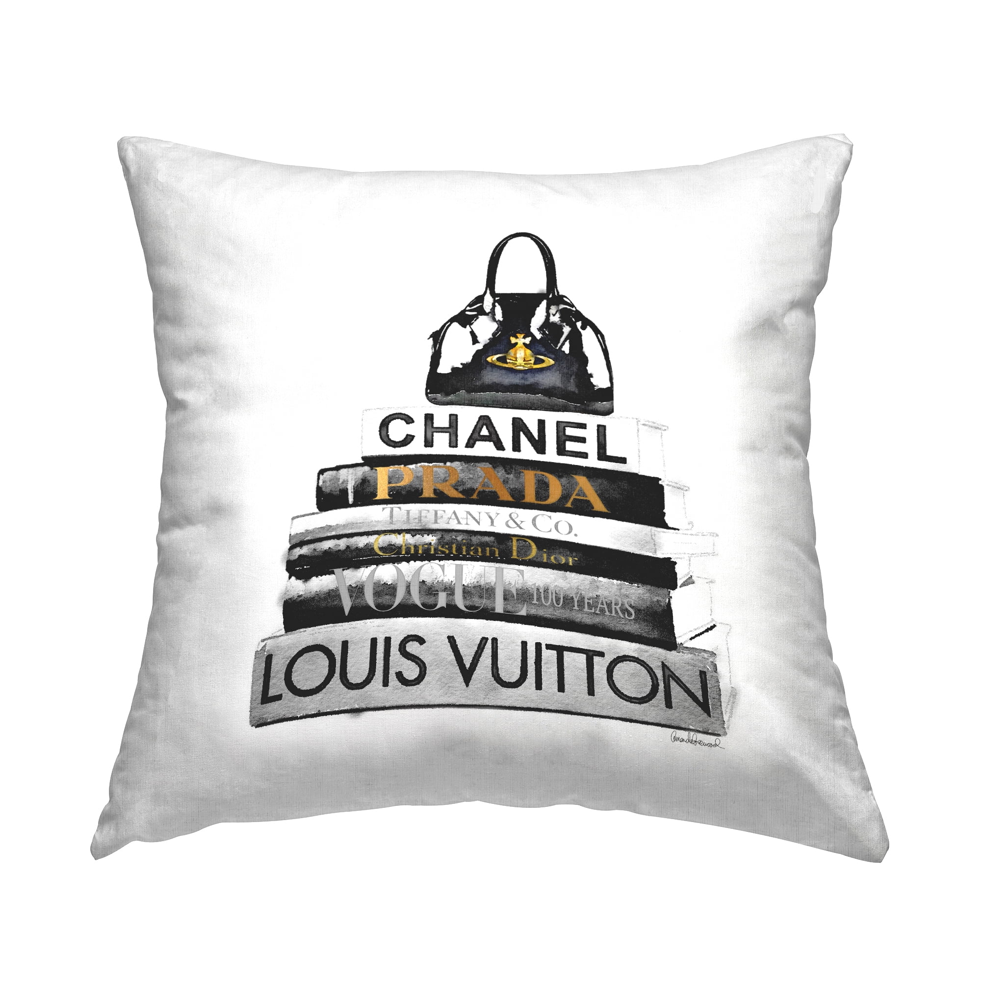 Stupell Industries Black & White Fashion Books Stacked Square Decorative Printed Throw Pillow, 18 x 18,