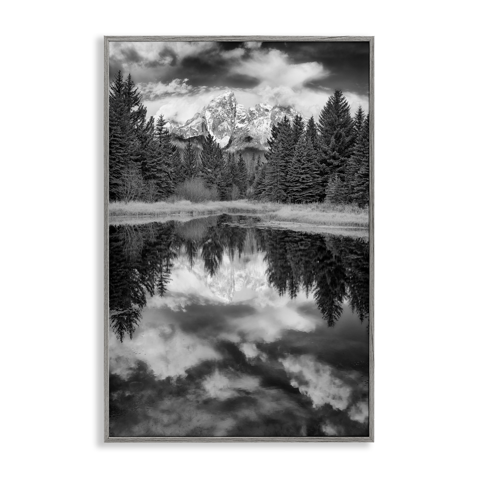 Stupell Industries Black & White Forest Reflection Landscape & Nature Photography Gray Framed Art Print Wall Art, 20 x 30