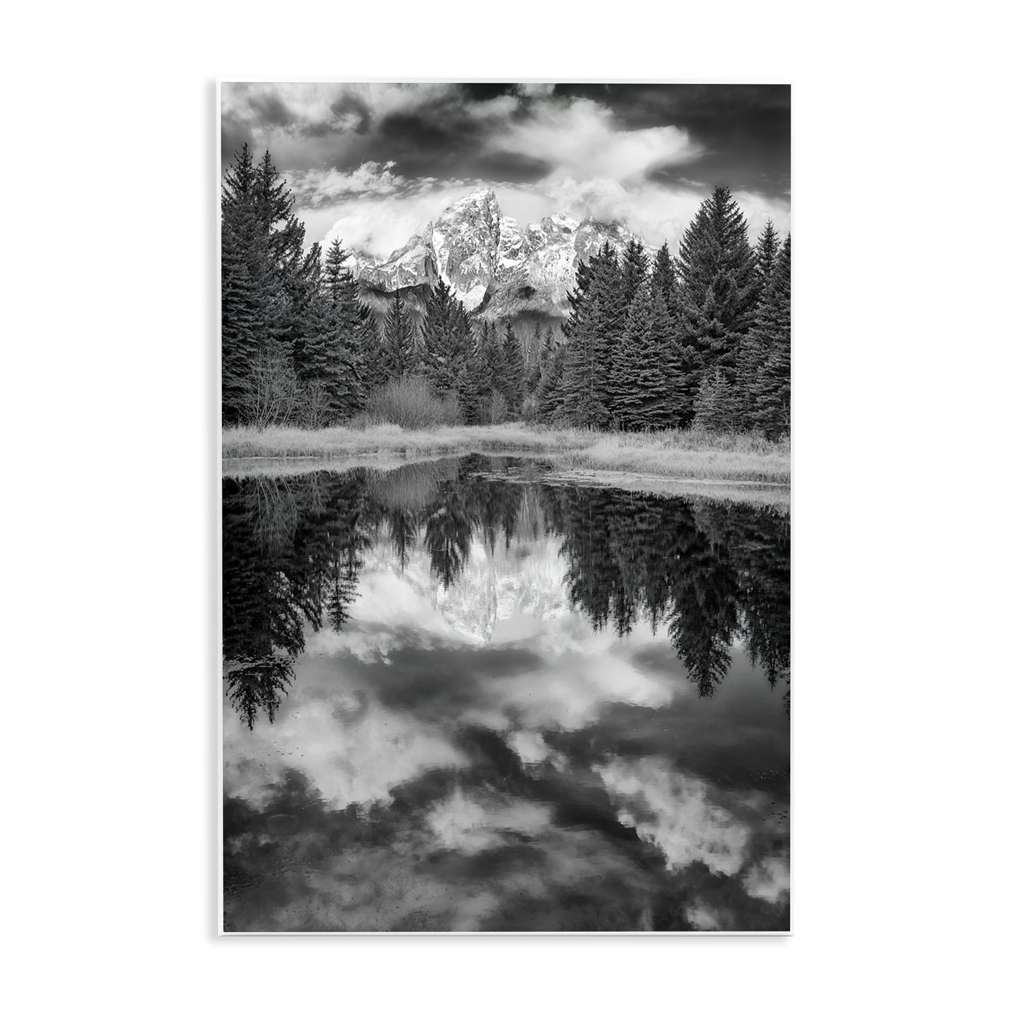 Stupell Industries Black & White Forest Reflection Landscape & Nature Photography Unframed Art Print Wall Art, 13 x 19