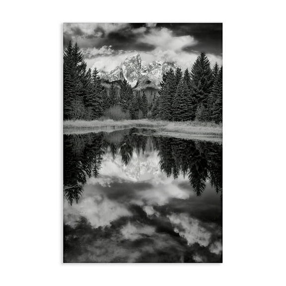 Stupell Industries Black & White Forest Reflection Landscape & Nature Photography Wrapped Canvas Art Print Wall Art, 16 x 24