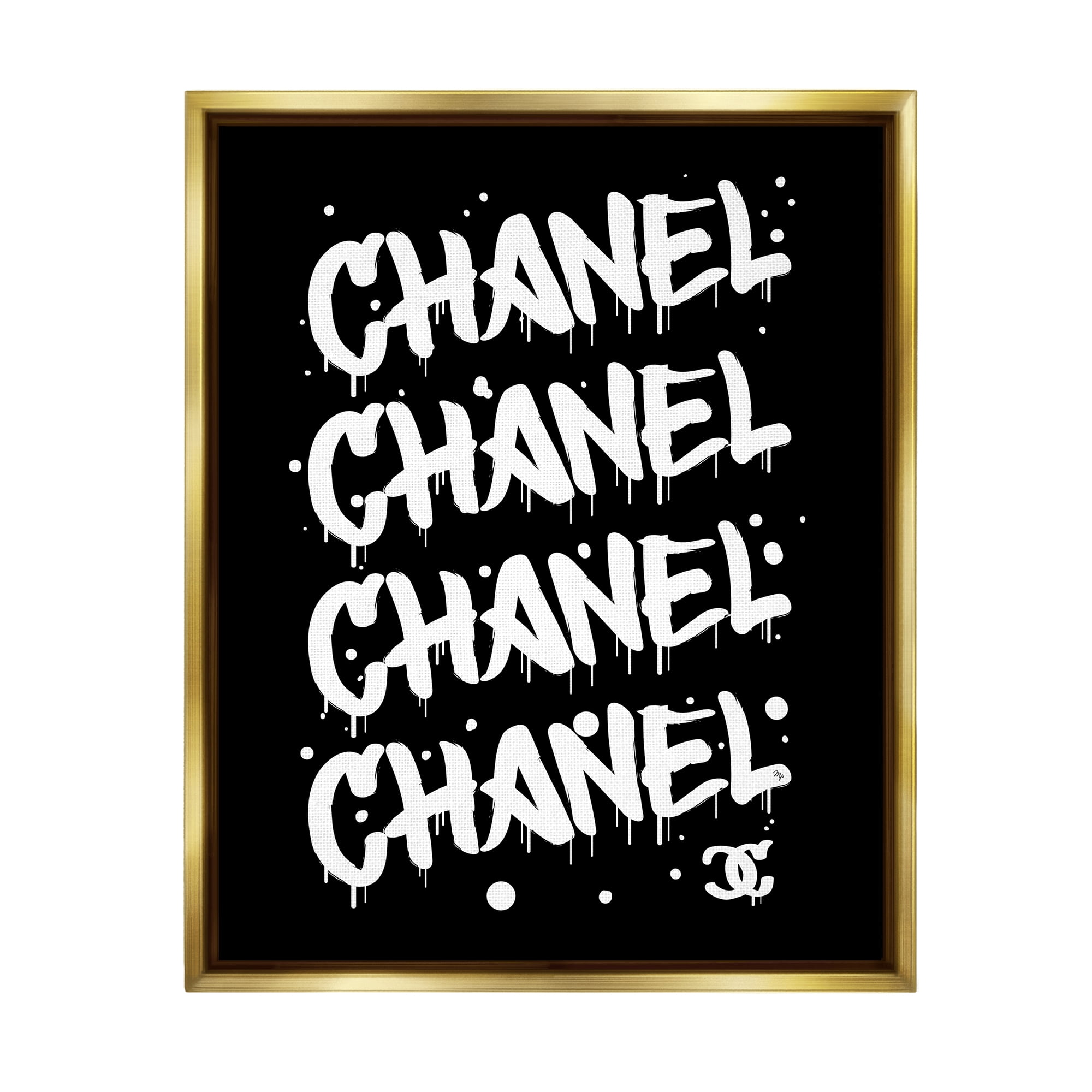 Stupell Industries Black & White Glam Graffiti Typography Painting Gold Floater Framed Art Print Wall Art, 17 x 21