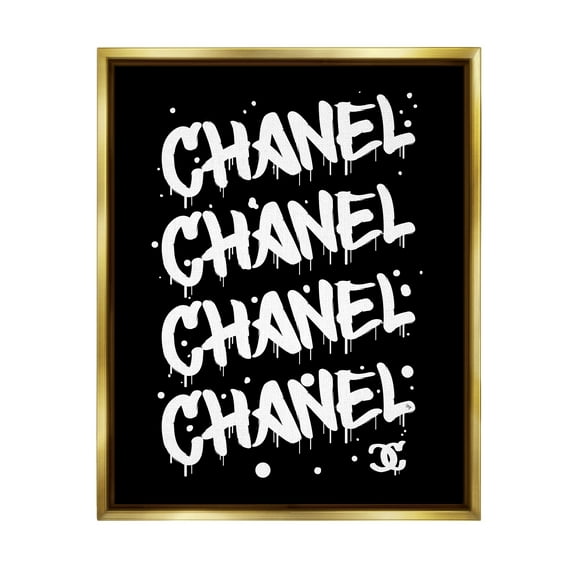 Stupell Industries Black & White Glam Graffiti Typography Painting Gold Floater Framed Art Print Wall Art, 25 x 31