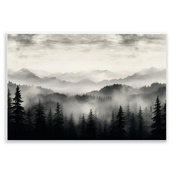 Stupell Industries Black & White Gradient Mountains Landscape & Nature Painting Unframed Art Print Wall Art, 19 x 13