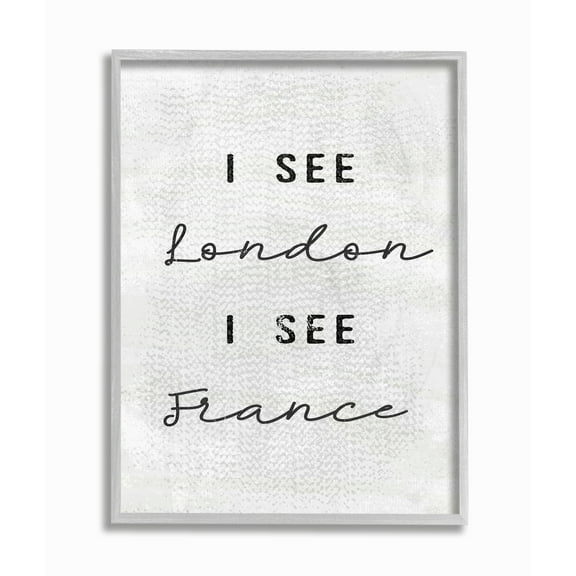 Stupell Industries Black and White I See London I See France Textured Typography Graphic Art Gray Framed Art Print Wall Art, 11x14, by Daphne Polselli