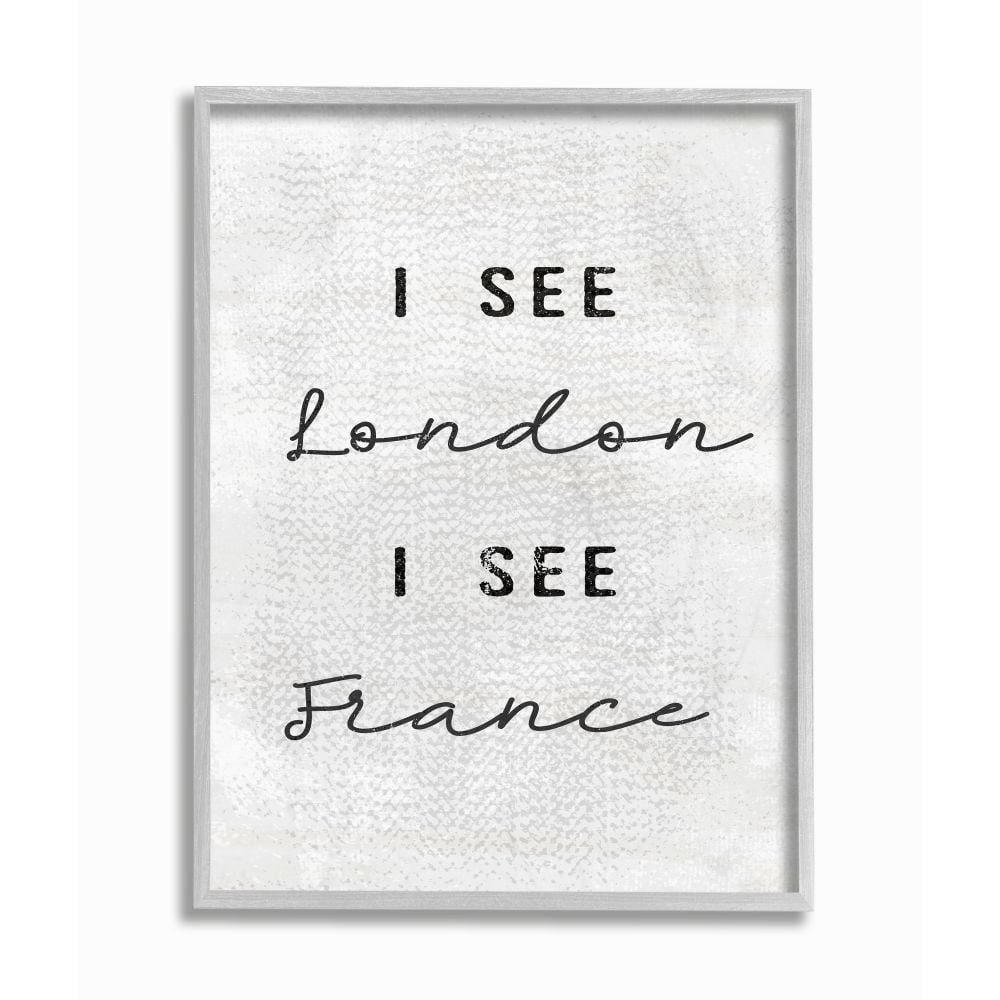 Stupell Industries Black and White I See London I See France Textured Typography Graphic Art Gray Framed Art Print Wall Art, 16x20, by Daphne Polselli