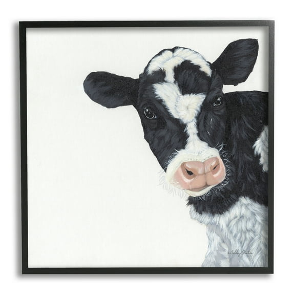 Stupell Industries Black White Minimal Design Calf Cow Cattle Painting, 17 x 30, Design by Ashley Justice