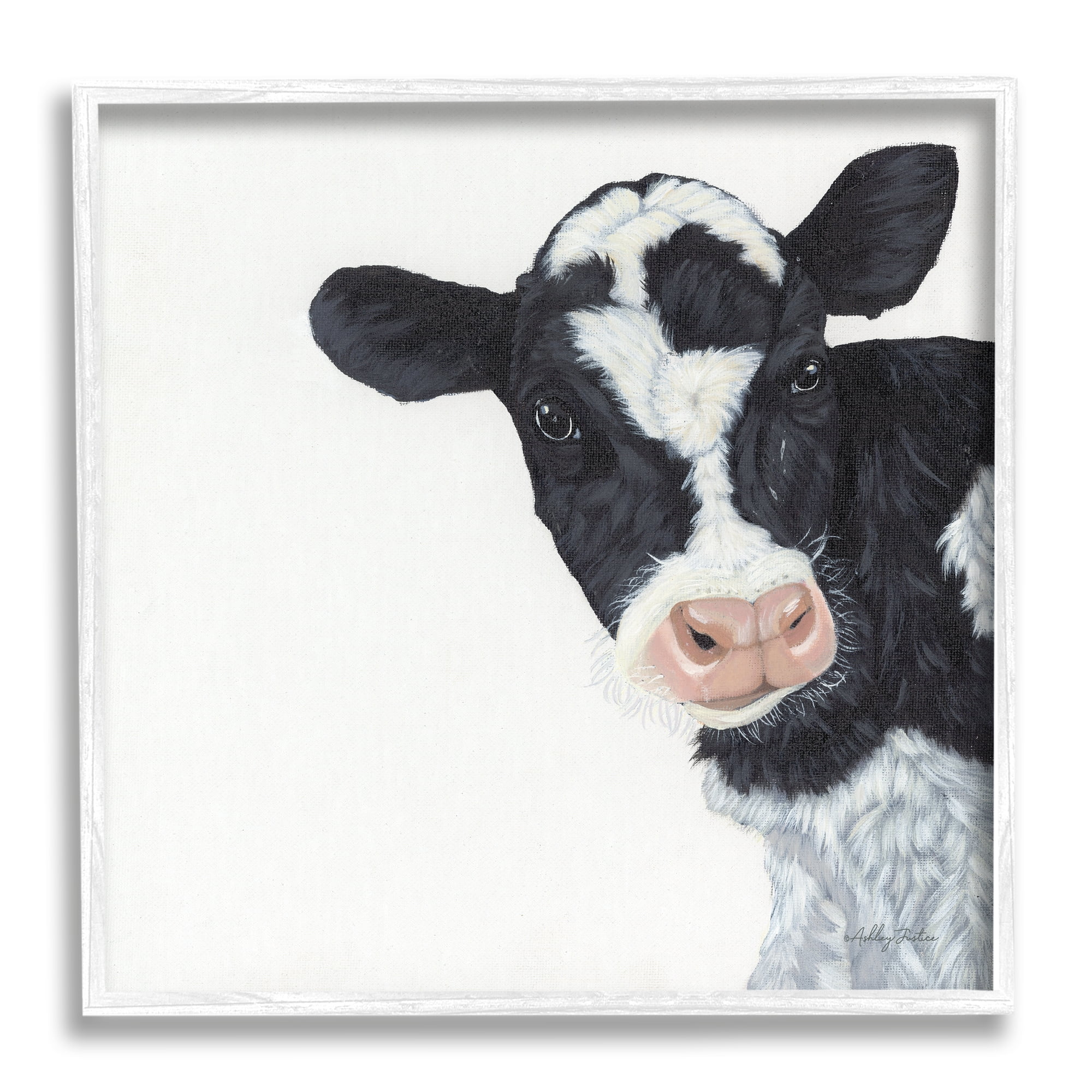 Stupell Industries Black White Minimal Design Calf Cow Cattle Painting, 24 x 24, Design by Ashley Justice