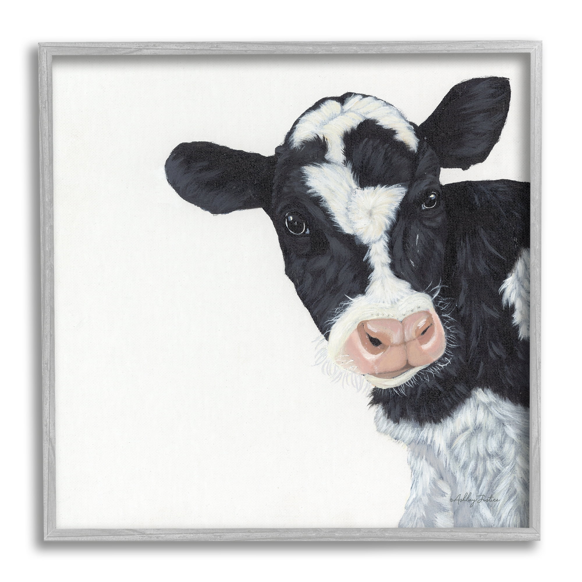 Stupell Industries Black White Minimal Design Calf Cow Cattle Painting, 24 x 24, Design by Ashley Justice