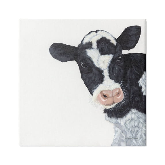 Stupell Industries Black White Minimal Design Calf Cow Cattle Painting, 36 x 36, Design by Ashley Justice