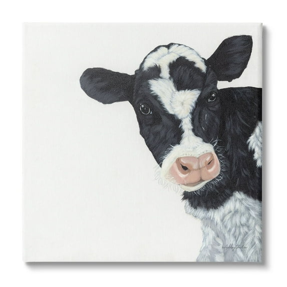 Stupell Industries Black White Minimal Design Calf Cow Cattle Painting Gallery-Wrapped Canvas Print Wall Art, 17x17, by Ashley Justice