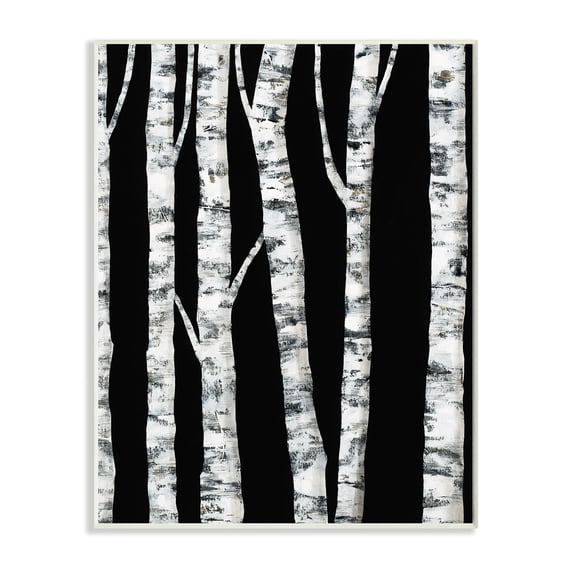 Stupell Industries Black White Modern Birch Trees Dark Forest,10 x 15,Designed by Ruth Fromstein