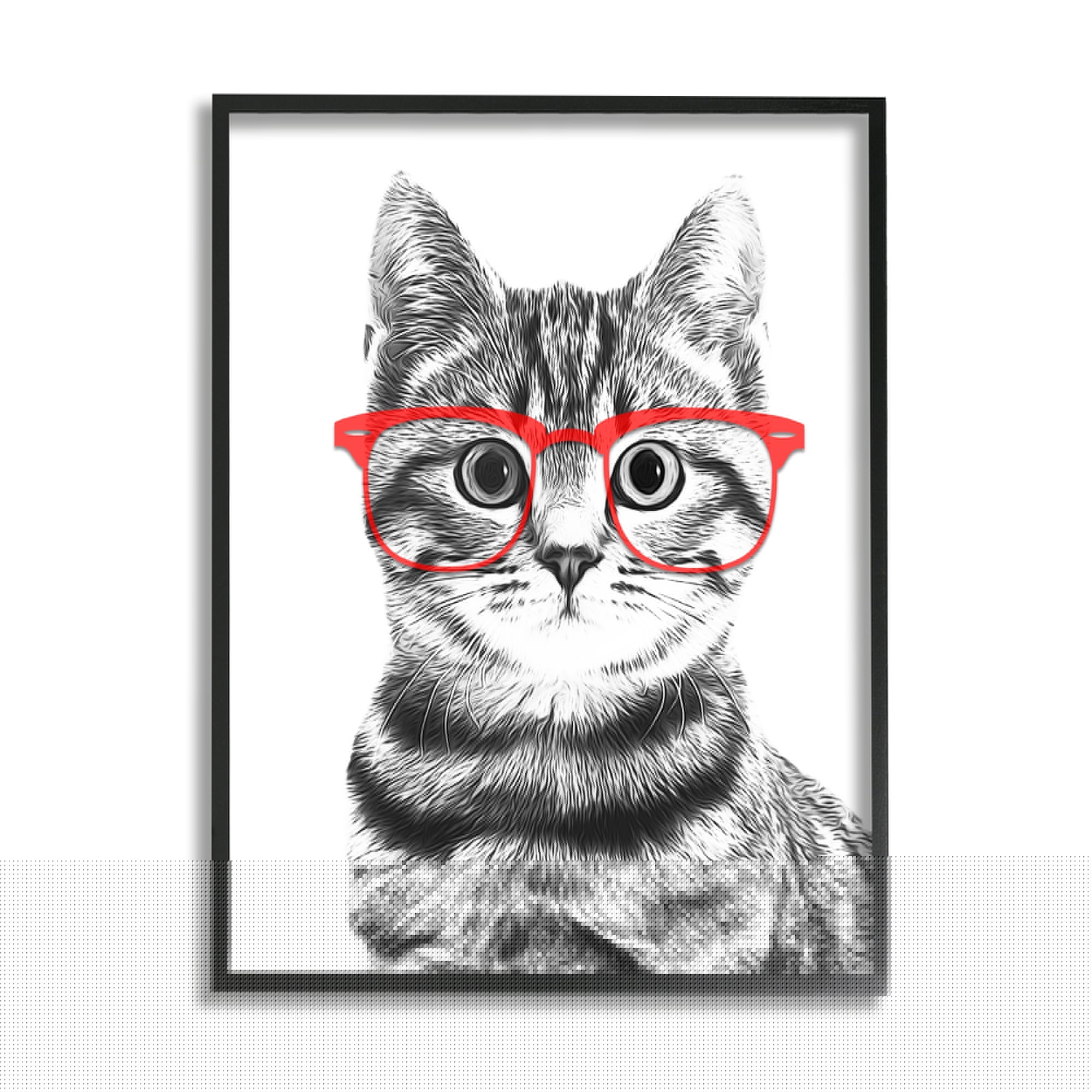 Stupell Industries Black White Monochrome Cat Red Glasses Design , 24 x 30, Design by Annalisa Latella