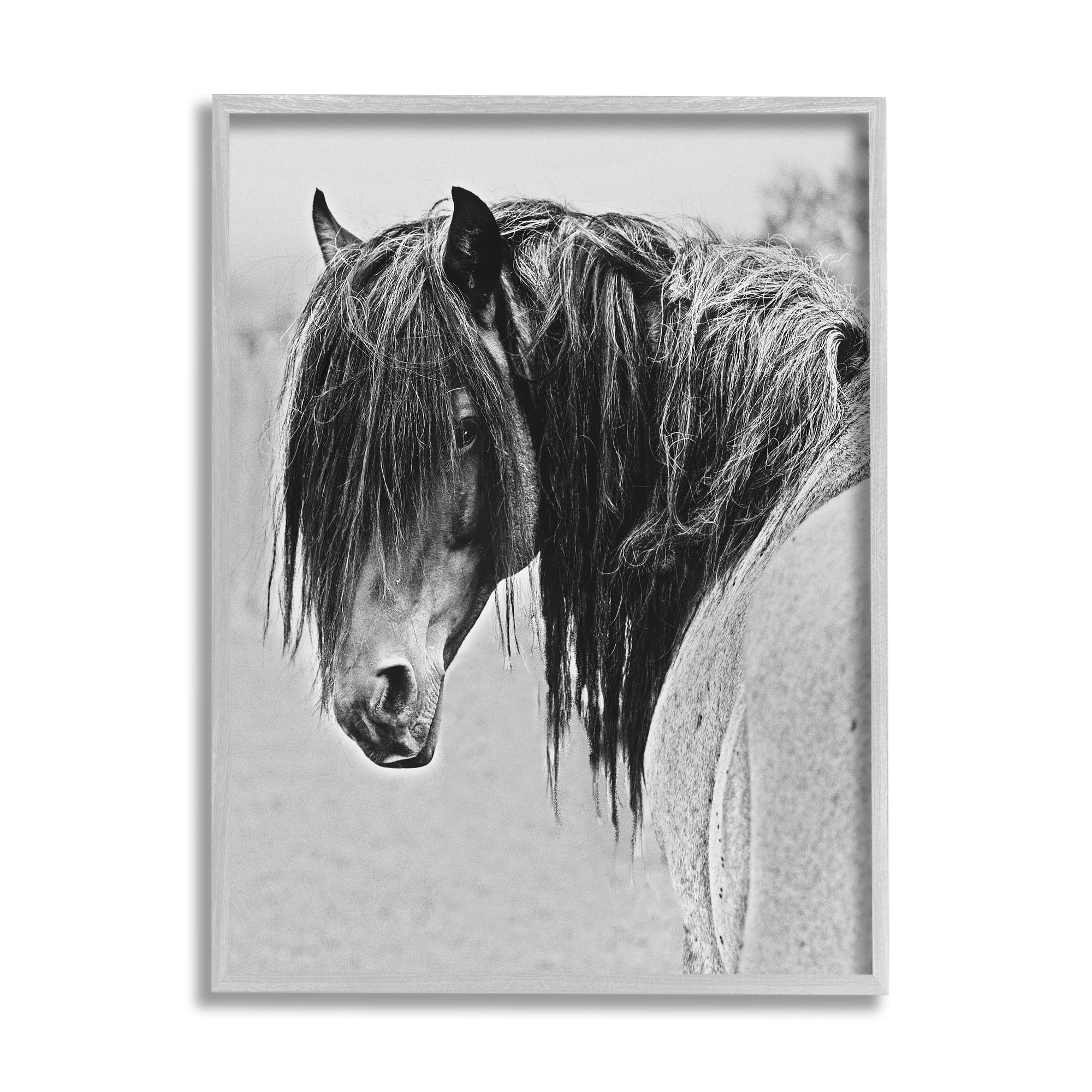 Stupell Industries Black White Monochrome Serene Fjord Horse Portrait Photography Gray Framed Art Print Wall Art, 16x20, by Sally Linden