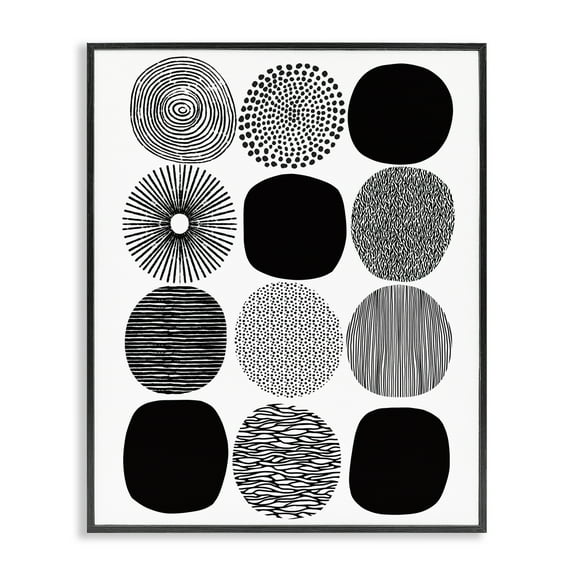 Stupell Industries Black & White Pattern Circles Abstract Painting Black Framed Art Print Wall Art, 11 x 14