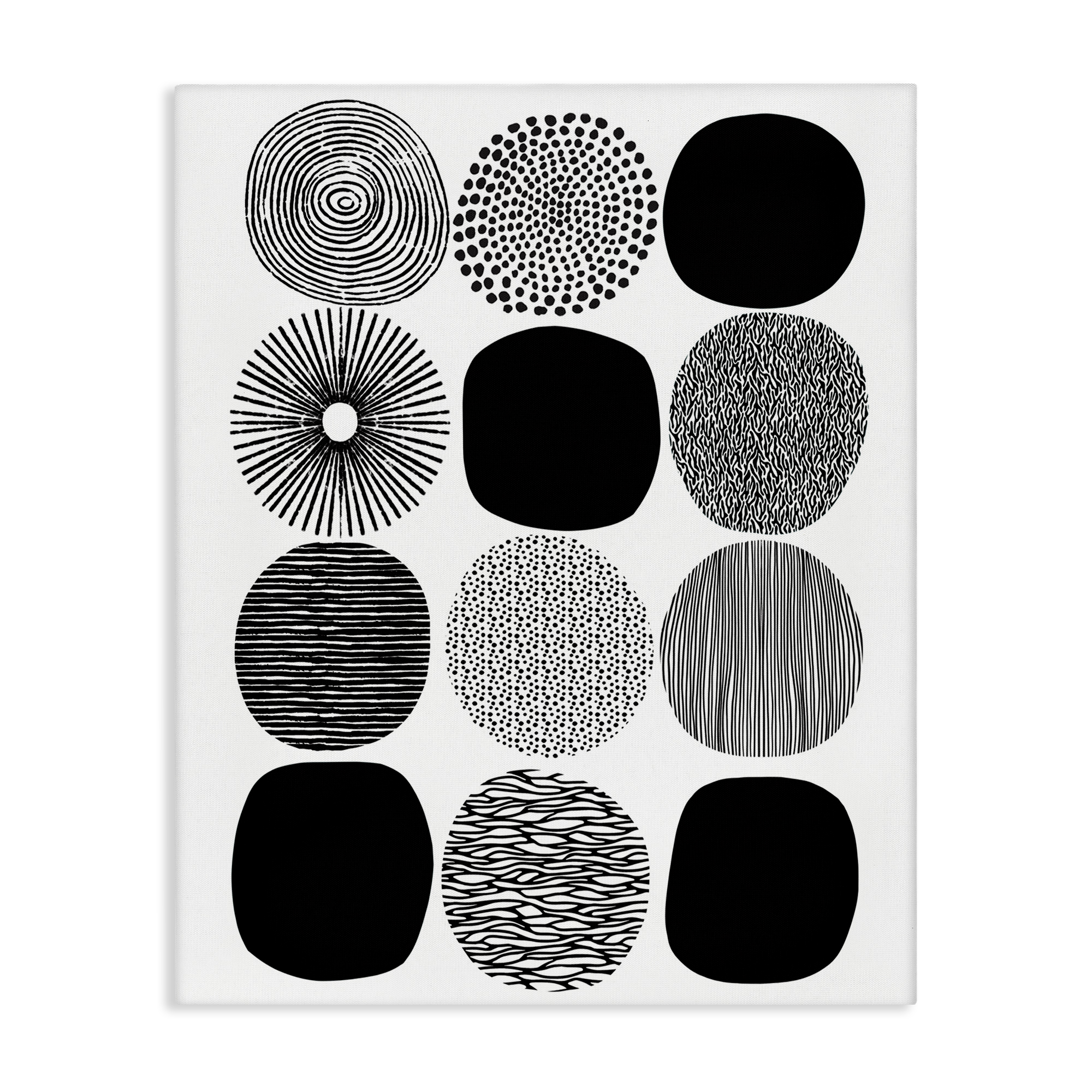 Stupell Industries Black & White Pattern Circles Abstract Painting Gallery Wrapped Canvas Art Print Wall Art, 16 x 20