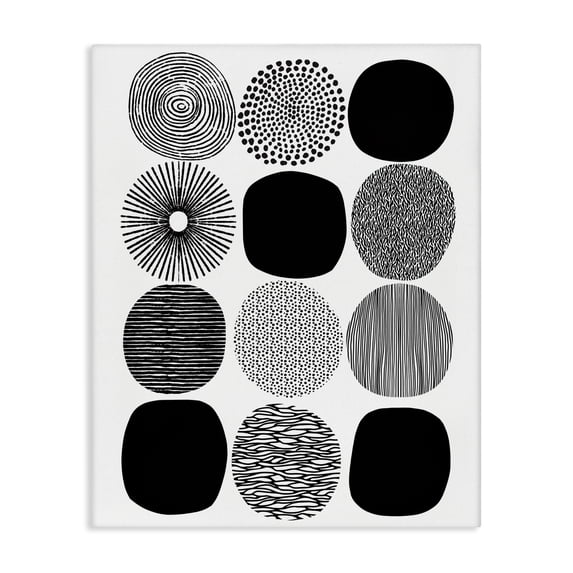 Stupell Industries Black & White Pattern Circles Abstract Painting Gallery Wrapped Canvas Art Print Wall Art, 24 x 30