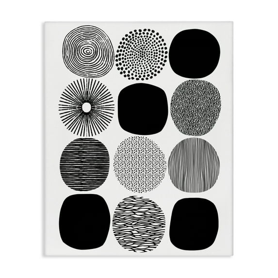 Stupell Industries Black & White Pattern Circles Abstract Painting Gallery Wrapped Canvas Art Print Wall Art, 30 x 40