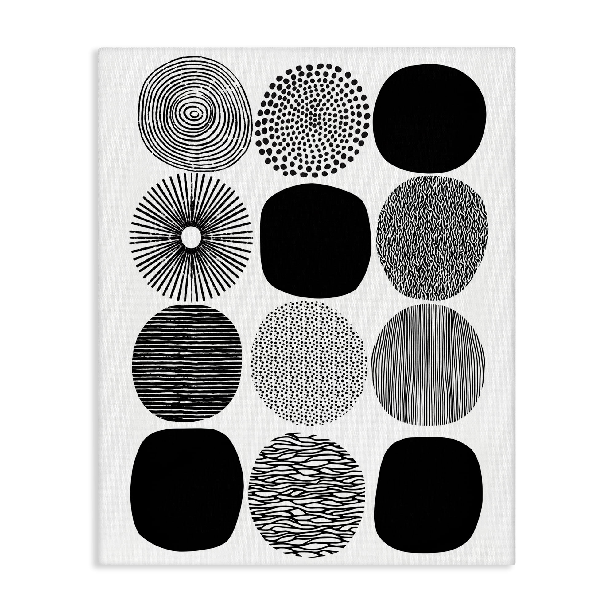 Stupell Industries Black & White Pattern Circles Abstract Painting Gallery Wrapped Canvas Art Print Wall Art, 36 x 48