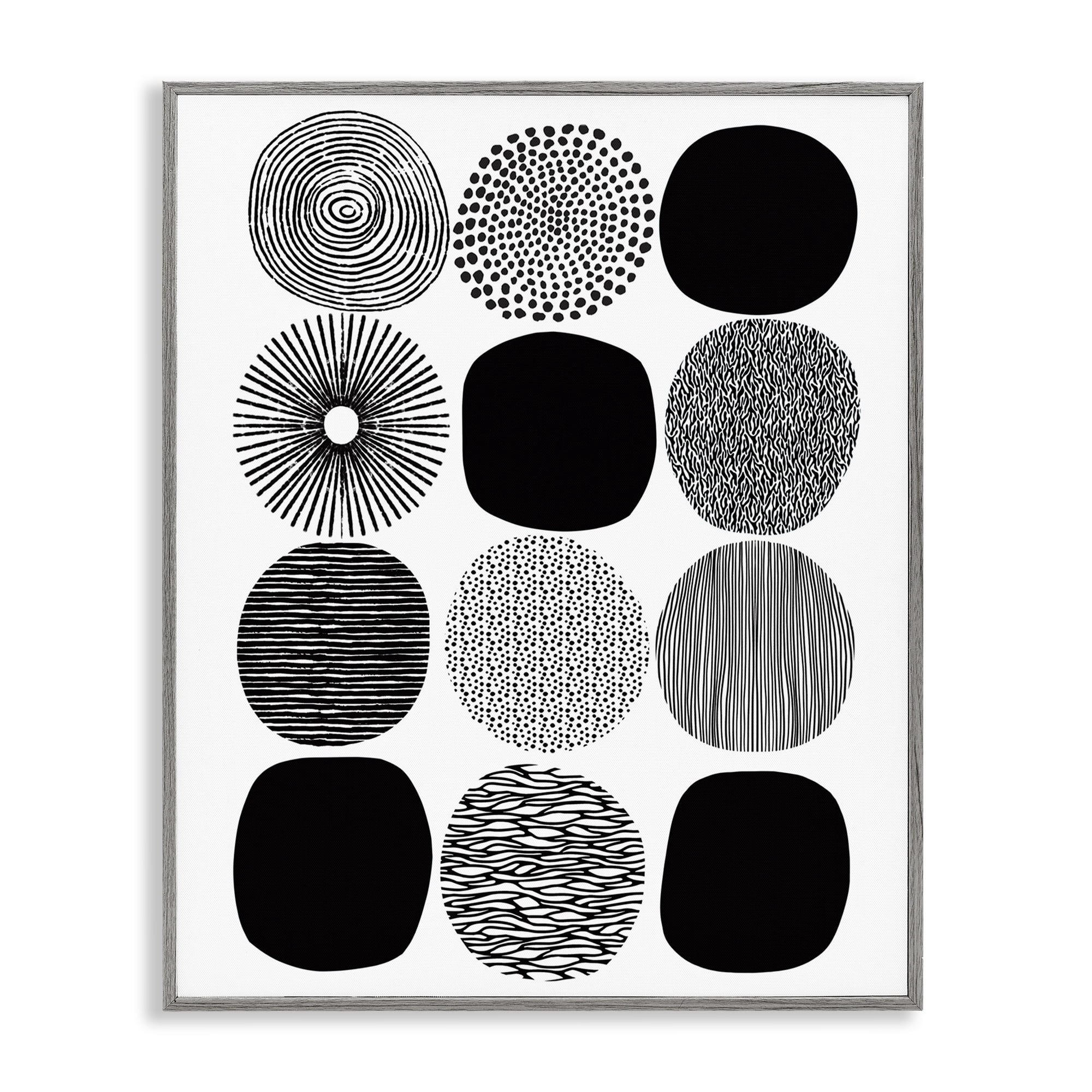 Stupell Industries Black & White Pattern Circles Abstract Painting Gray Framed Art Print Wall Art, 16 x 20