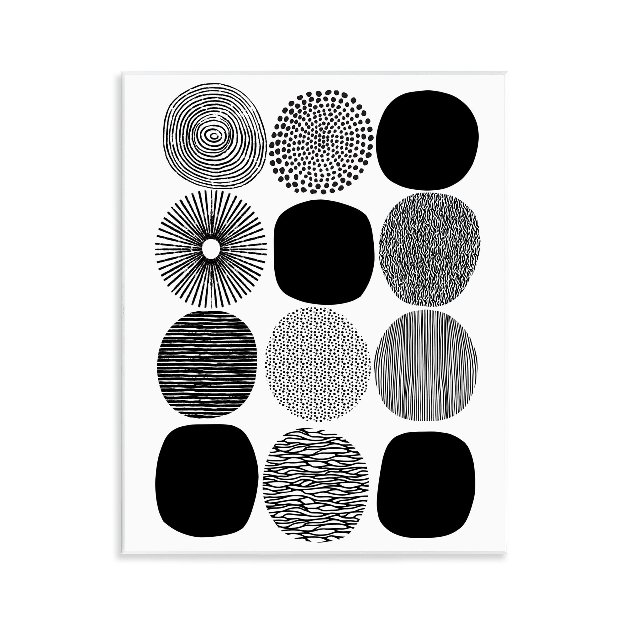 Black and White Abstract Circle Pattern MDF Wall Art, 11 x 14