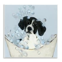 Stupell Industries Black & White Puppy in Tub Animals Painting Unframed Art Print Wall Art, 12 x 12