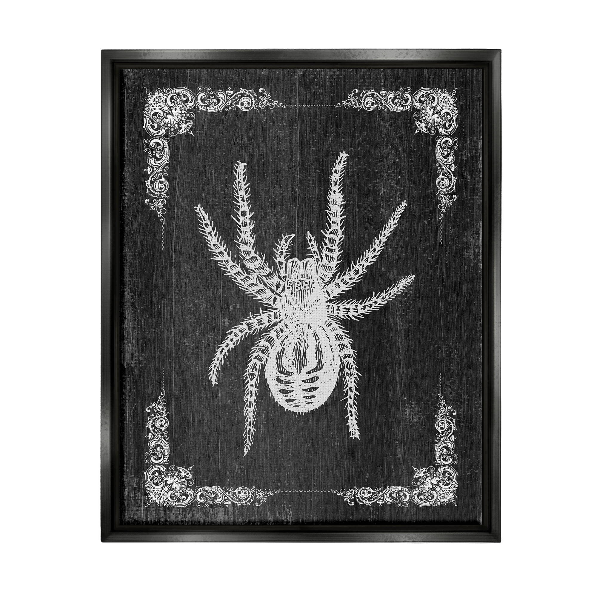Stupell Industries Black & White Spider Holiday Painting Black Floater Framed Art Print Wall Art, 17 x 21