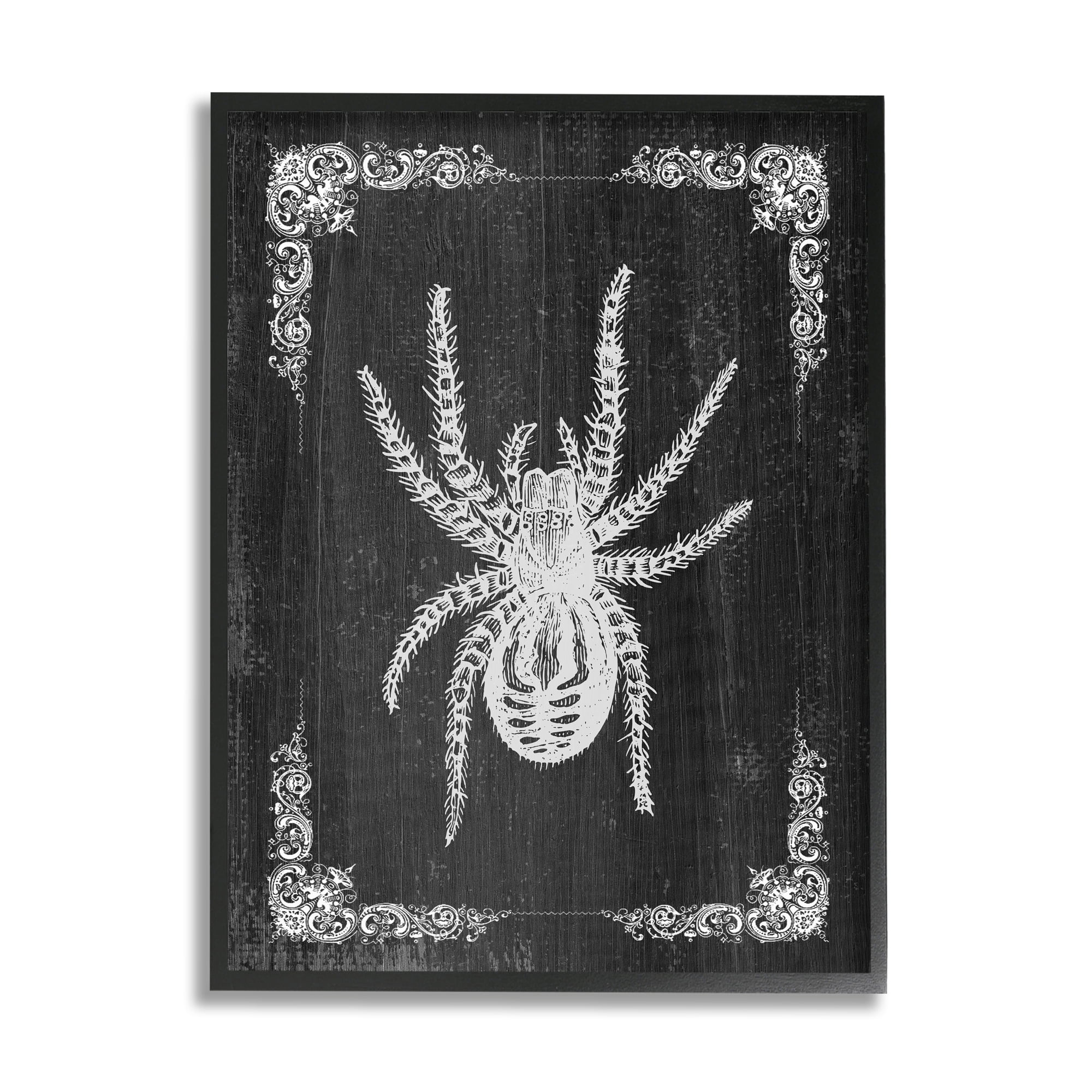 Stupell Industries Black & White Spider Holiday Painting Black Framed Art Print Wall Art, 11 x 14
