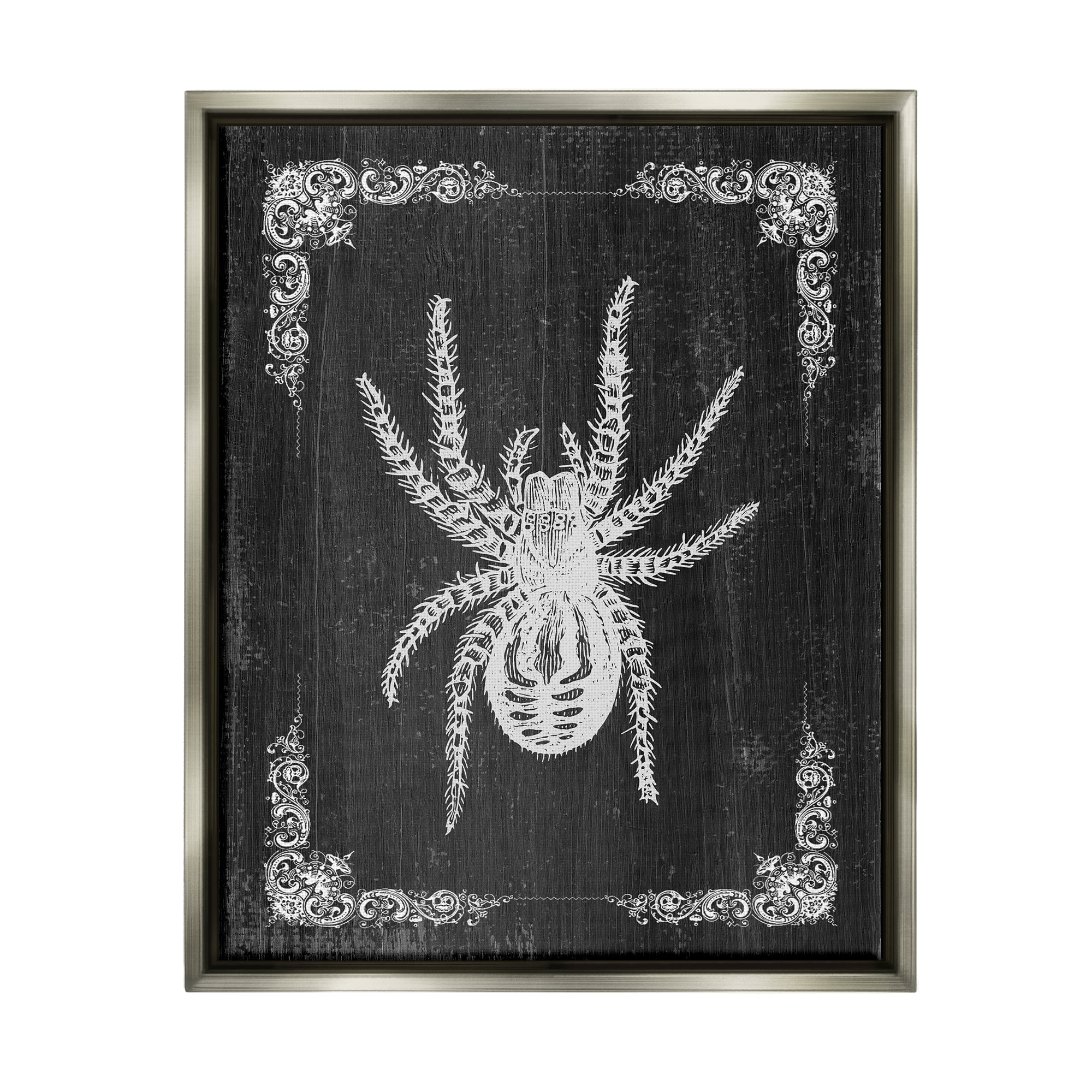 Stupell Industries Black & White Spider Holiday Painting Gray Floater Framed Art Print Wall Art, 25 x 31
