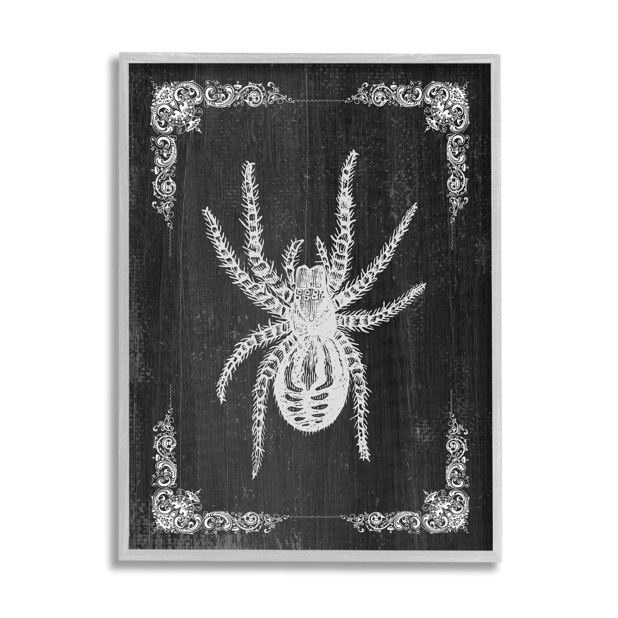 Stupell Industries Black & White Spider Holiday Painting Gray Framed Art Print Wall Art, 24 x 30