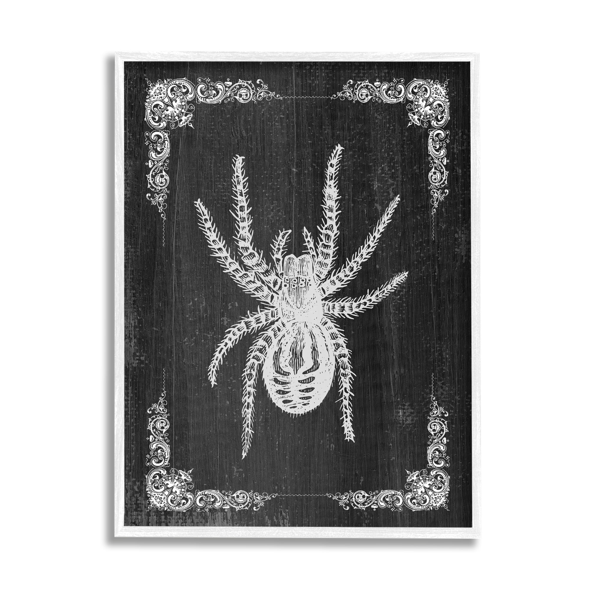 Stupell Industries Black & White Spider Holiday Painting White Framed Art Print Wall Art, 11 x 14