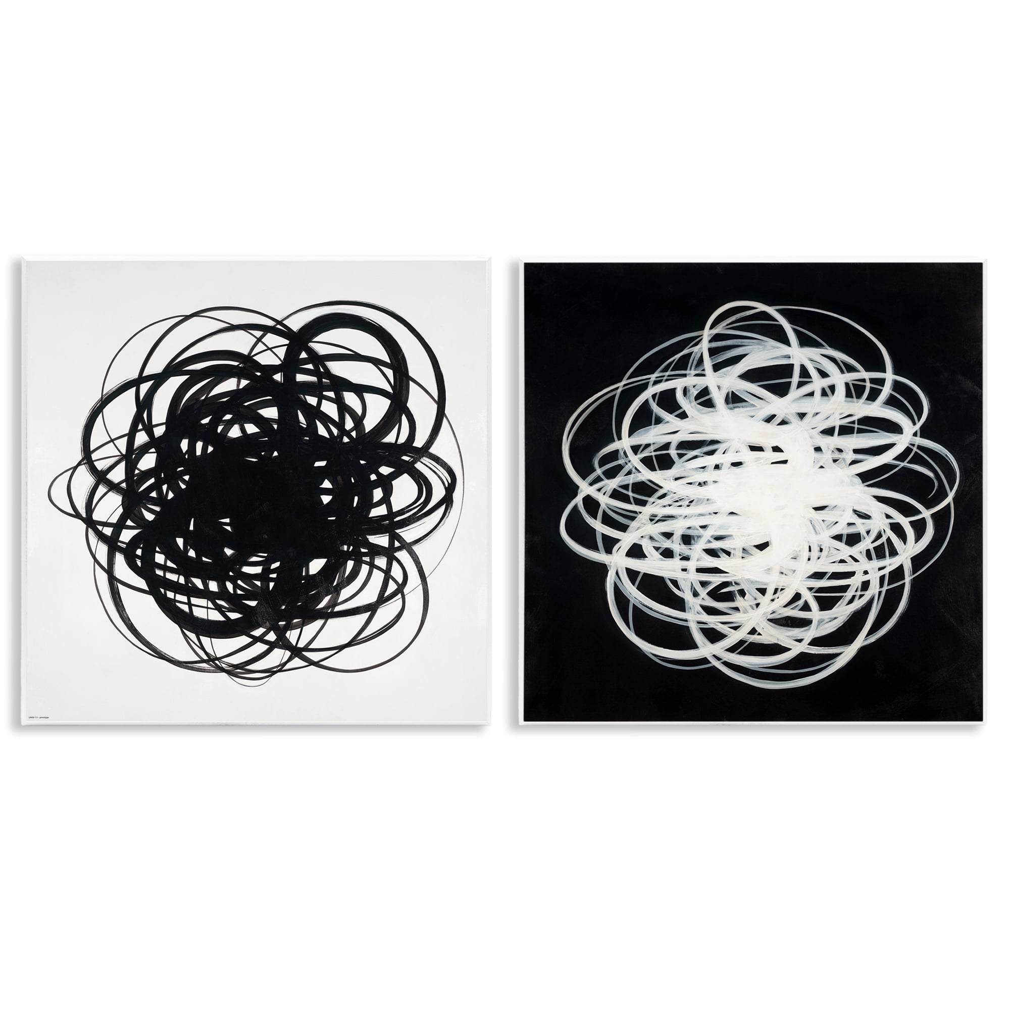 Stupell Industries Black & White Tangled Lines Abstract Painting Unframed Art Print Wall Art, 12 x 12, Set of 2