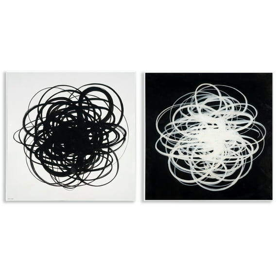 Stupell Industries Black & White Tangled Lines Abstract Painting Unframed Art Print Wall Art, 12 x 12, Set of 2