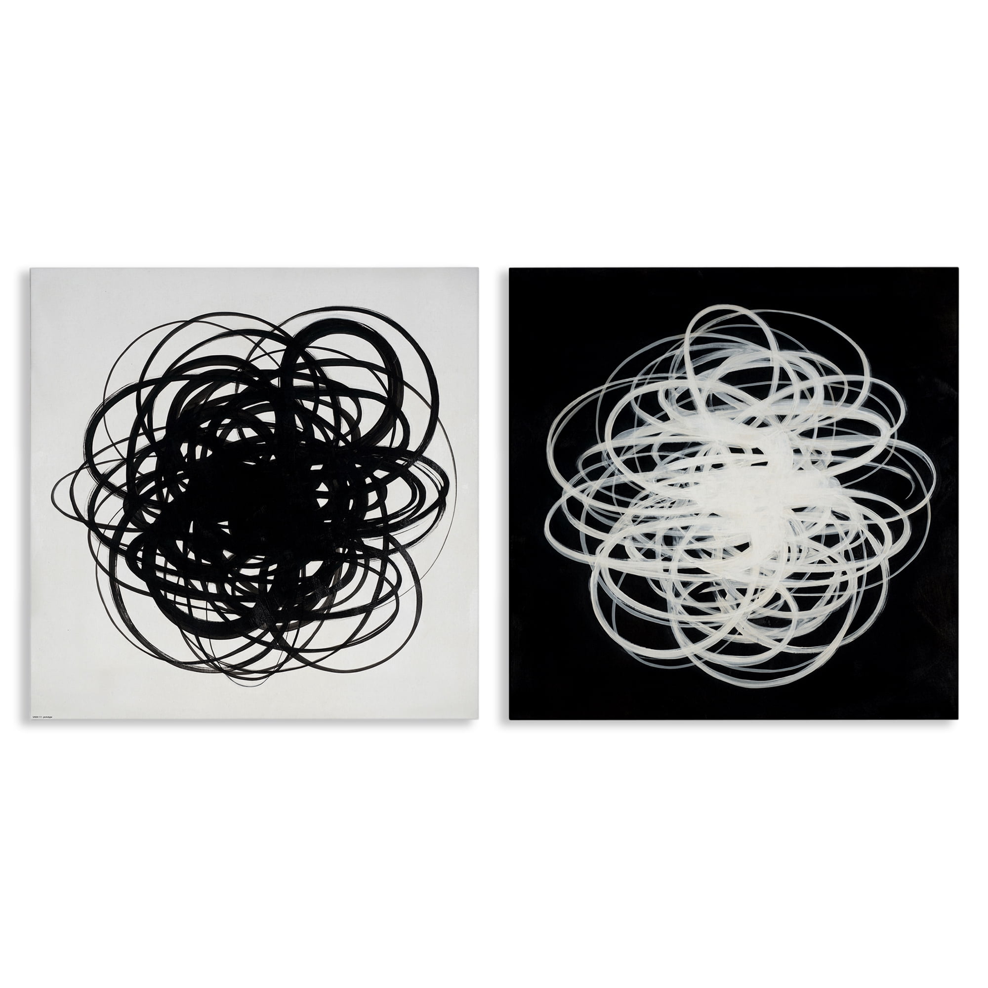 Stupell Industries Black & White Tangled Lines Abstract Painting Wrapped Canvas Art Print Wall Art, 24 x 24, Set of 2