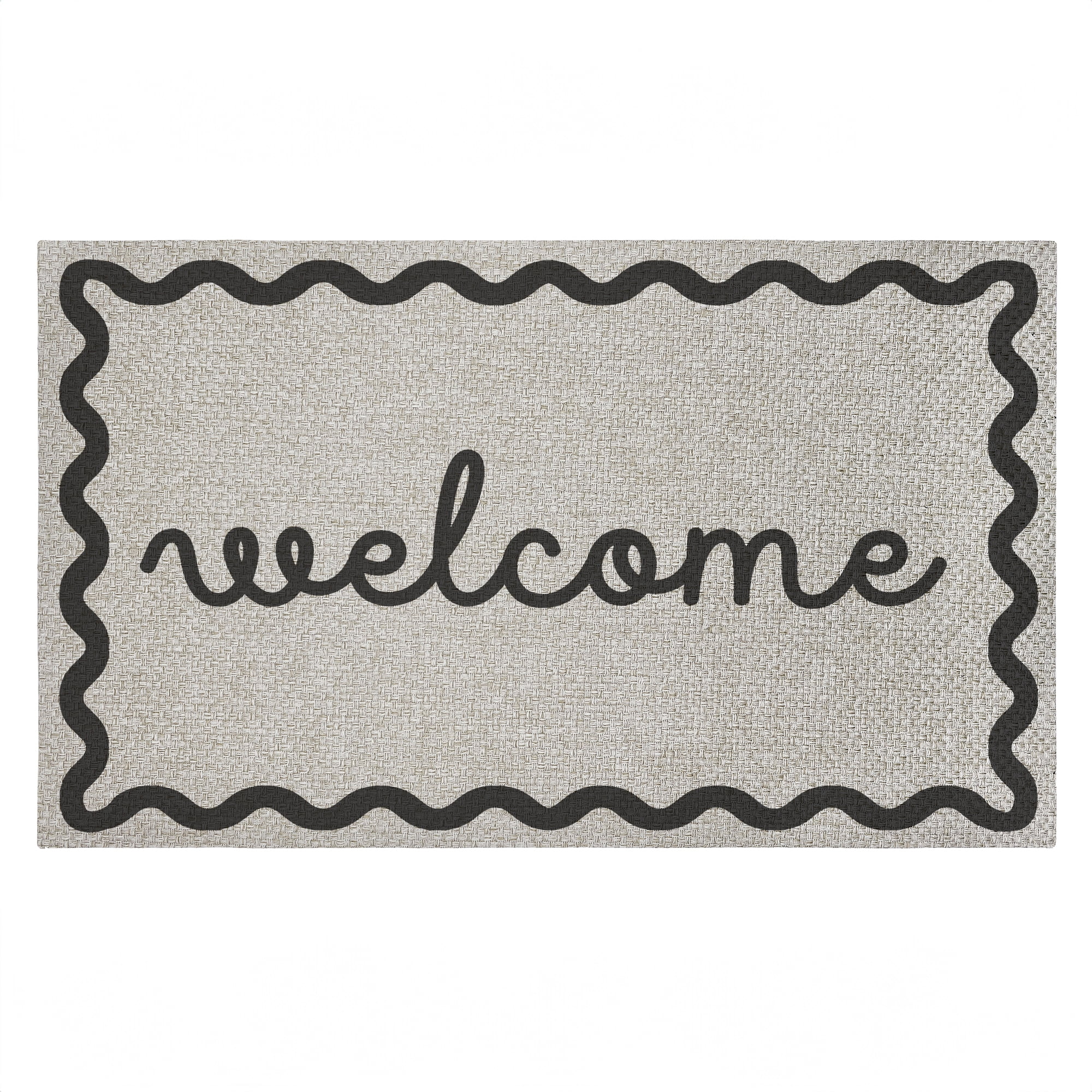 Stupell Industries Black & White Wavy Welcome Printed Outdoor Imitation Sisal Floor Mat, design by Lil' Rue