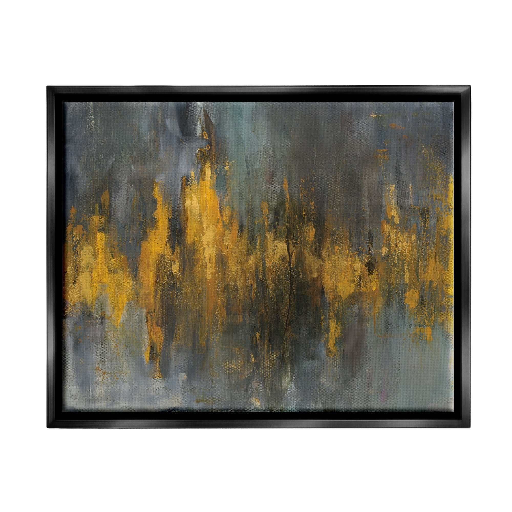 Stupell Industries Black and Gold Abstract Fire Luster Gray Framed Floating Canvas Wall Art, 24x30, by Danhui Nai